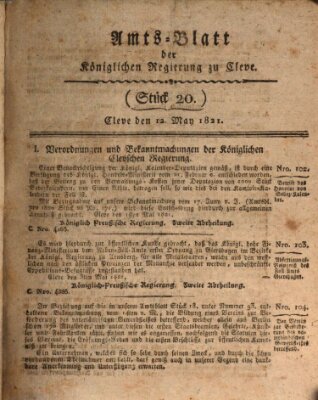 Amtsblatt der Königlichen Regierung zu Cleve Samstag 12. Mai 1821