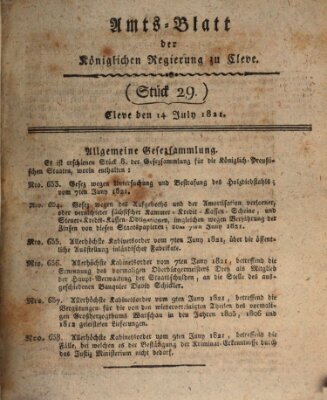 Amtsblatt der Königlichen Regierung zu Cleve Samstag 14. Juli 1821