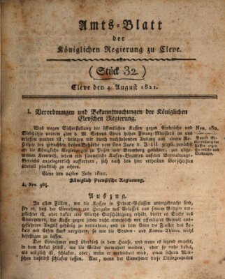 Amtsblatt der Königlichen Regierung zu Cleve Samstag 4. August 1821