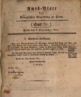 Amtsblatt der Königlichen Regierung zu Cleve Samstag 8. September 1821