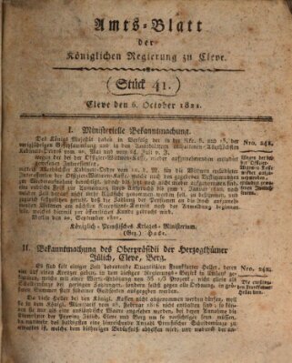 Amtsblatt der Königlichen Regierung zu Cleve Samstag 6. Oktober 1821