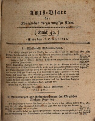 Amtsblatt der Königlichen Regierung zu Cleve Samstag 13. Oktober 1821