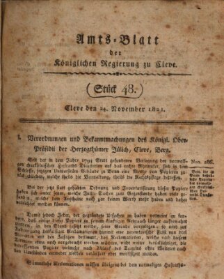 Amtsblatt der Königlichen Regierung zu Cleve Samstag 24. November 1821