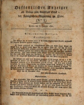 Amtsblatt der Königlichen Regierung zu Cleve Samstag 6. Januar 1821