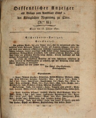 Amtsblatt der Königlichen Regierung zu Cleve Samstag 13. Januar 1821