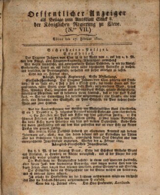 Amtsblatt der Königlichen Regierung zu Cleve Samstag 17. Februar 1821