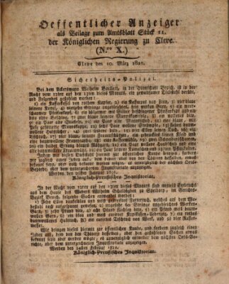 Amtsblatt der Königlichen Regierung zu Cleve Samstag 10. März 1821