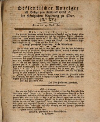 Amtsblatt der Königlichen Regierung zu Cleve Samstag 14. April 1821