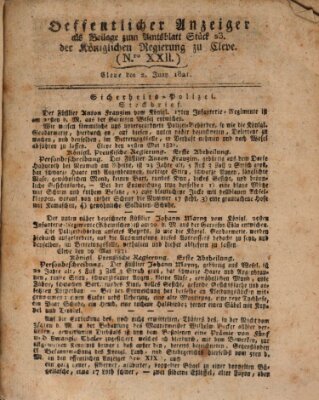 Amtsblatt der Königlichen Regierung zu Cleve Samstag 2. Juni 1821