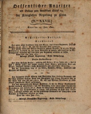 Amtsblatt der Königlichen Regierung zu Cleve Samstag 14. Juli 1821