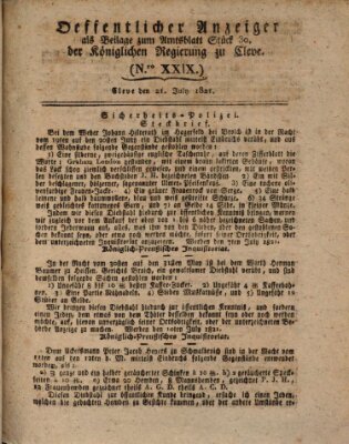 Amtsblatt der Königlichen Regierung zu Cleve Samstag 21. Juli 1821