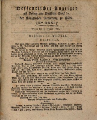 Amtsblatt der Königlichen Regierung zu Cleve Samstag 4. August 1821