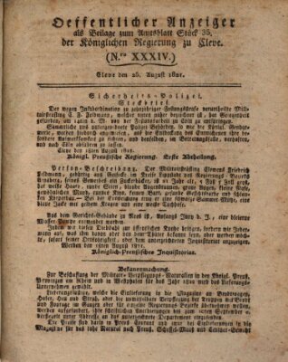 Amtsblatt der Königlichen Regierung zu Cleve Samstag 25. August 1821