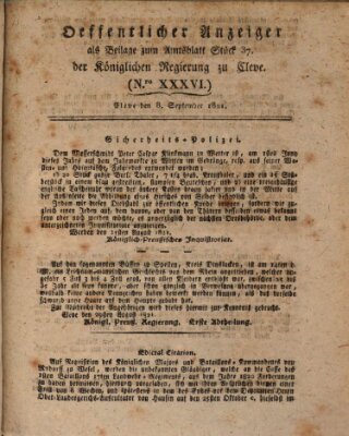 Amtsblatt der Königlichen Regierung zu Cleve Samstag 8. September 1821