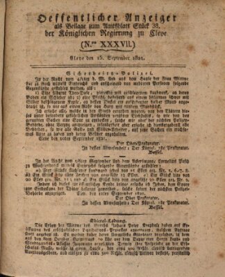 Amtsblatt der Königlichen Regierung zu Cleve Samstag 15. September 1821