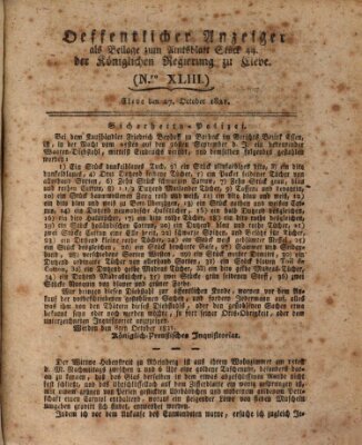 Amtsblatt der Königlichen Regierung zu Cleve Samstag 27. Oktober 1821