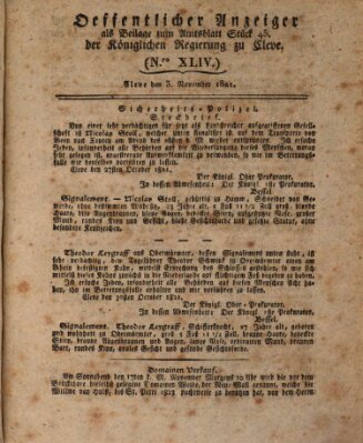 Amtsblatt der Königlichen Regierung zu Cleve Samstag 3. November 1821