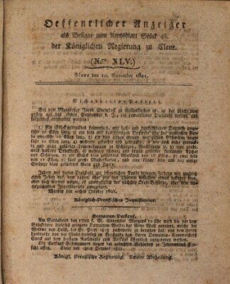 Amtsblatt der Königlichen Regierung zu Cleve Samstag 10. November 1821