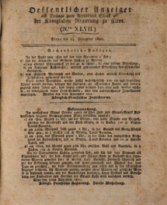 Amtsblatt der Königlichen Regierung zu Cleve Samstag 24. November 1821