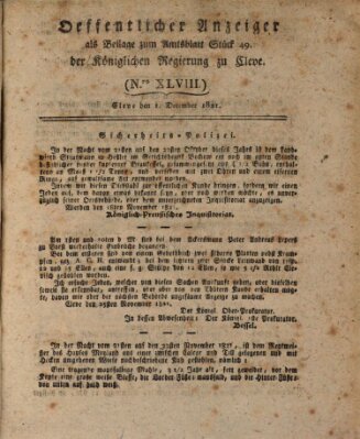 Amtsblatt der Königlichen Regierung zu Cleve Samstag 1. Dezember 1821