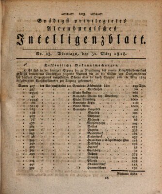 Gnädigst privilegirtes Altenburgisches Intelligenzblatt Dienstag 31. März 1818