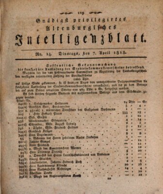 Gnädigst privilegirtes Altenburgisches Intelligenzblatt Dienstag 7. April 1818