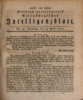 Gnädigst privilegirtes Altenburgisches Intelligenzblatt Dienstag 14. April 1818