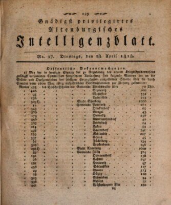 Gnädigst privilegirtes Altenburgisches Intelligenzblatt Dienstag 28. April 1818