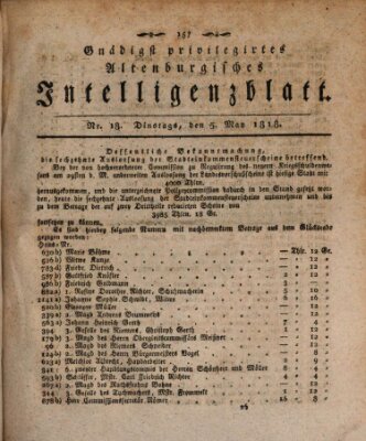 Gnädigst privilegirtes Altenburgisches Intelligenzblatt Dienstag 5. Mai 1818