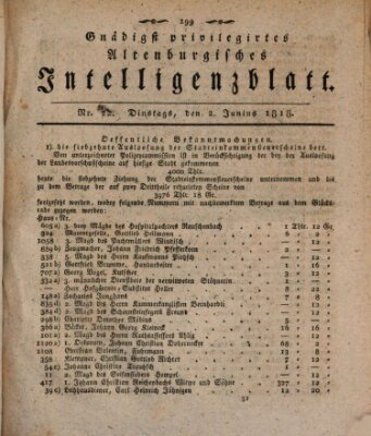 Gnädigst privilegirtes Altenburgisches Intelligenzblatt Dienstag 2. Juni 1818