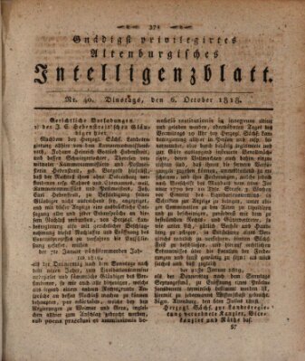 Gnädigst privilegirtes Altenburgisches Intelligenzblatt Dienstag 6. Oktober 1818