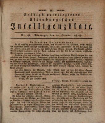 Gnädigst privilegirtes Altenburgisches Intelligenzblatt Dienstag 20. Oktober 1818