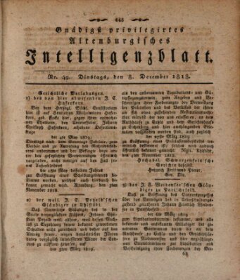 Gnädigst privilegirtes Altenburgisches Intelligenzblatt Dienstag 8. Dezember 1818