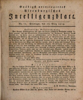 Gnädigst privilegirtes Altenburgisches Intelligenzblatt Dienstag 23. März 1819