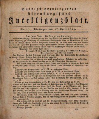 Gnädigst privilegirtes Altenburgisches Intelligenzblatt Dienstag 27. April 1819