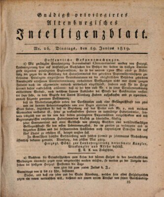 Gnädigst privilegirtes Altenburgisches Intelligenzblatt Dienstag 29. Juni 1819