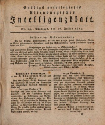 Gnädigst privilegirtes Altenburgisches Intelligenzblatt Dienstag 20. Juli 1819