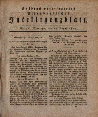 Gnädigst privilegirtes Altenburgisches Intelligenzblatt Dienstag 10. August 1819