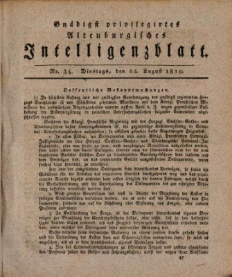 Gnädigst privilegirtes Altenburgisches Intelligenzblatt Dienstag 24. August 1819