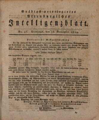 Gnädigst privilegirtes Altenburgisches Intelligenzblatt Dienstag 16. November 1819