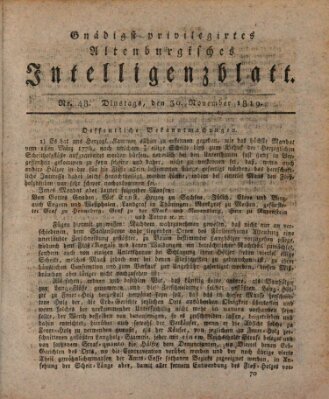 Gnädigst privilegirtes Altenburgisches Intelligenzblatt Dienstag 30. November 1819