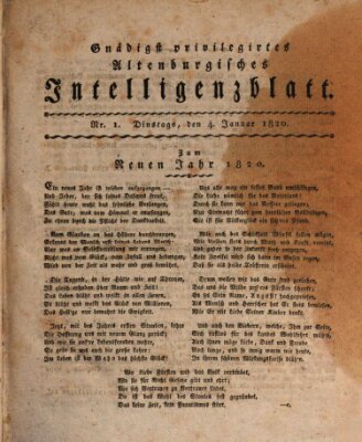 Gnädigst privilegirtes Altenburgisches Intelligenzblatt Dienstag 4. Januar 1820