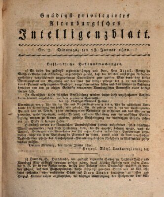 Gnädigst privilegirtes Altenburgisches Intelligenzblatt Dienstag 18. Januar 1820