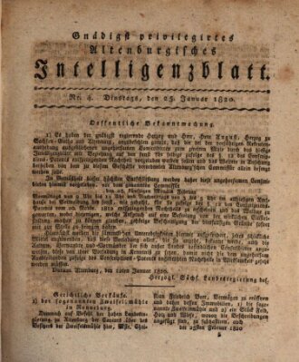 Gnädigst privilegirtes Altenburgisches Intelligenzblatt Dienstag 25. Januar 1820