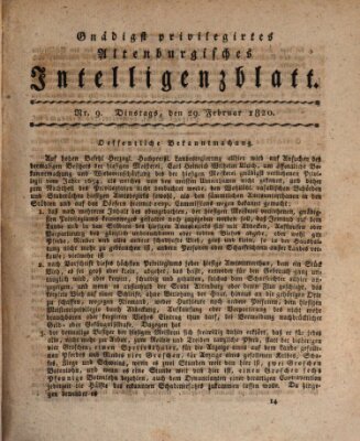 Gnädigst privilegirtes Altenburgisches Intelligenzblatt Dienstag 29. Februar 1820