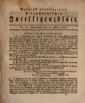 Gnädigst privilegirtes Altenburgisches Intelligenzblatt Dienstag 21. März 1820