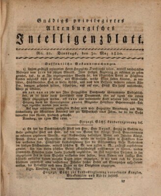 Gnädigst privilegirtes Altenburgisches Intelligenzblatt Dienstag 30. Mai 1820