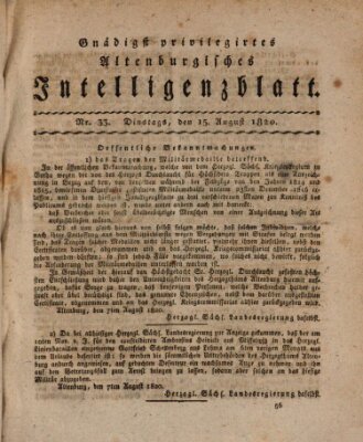 Gnädigst privilegirtes Altenburgisches Intelligenzblatt Dienstag 15. August 1820