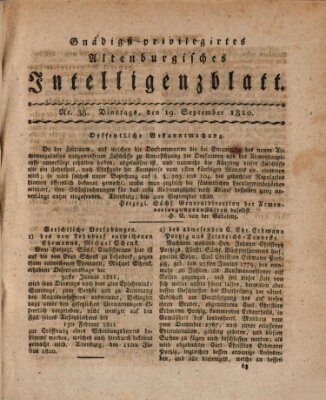 Gnädigst privilegirtes Altenburgisches Intelligenzblatt Dienstag 19. September 1820