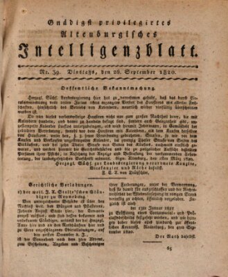 Gnädigst privilegirtes Altenburgisches Intelligenzblatt Dienstag 26. September 1820